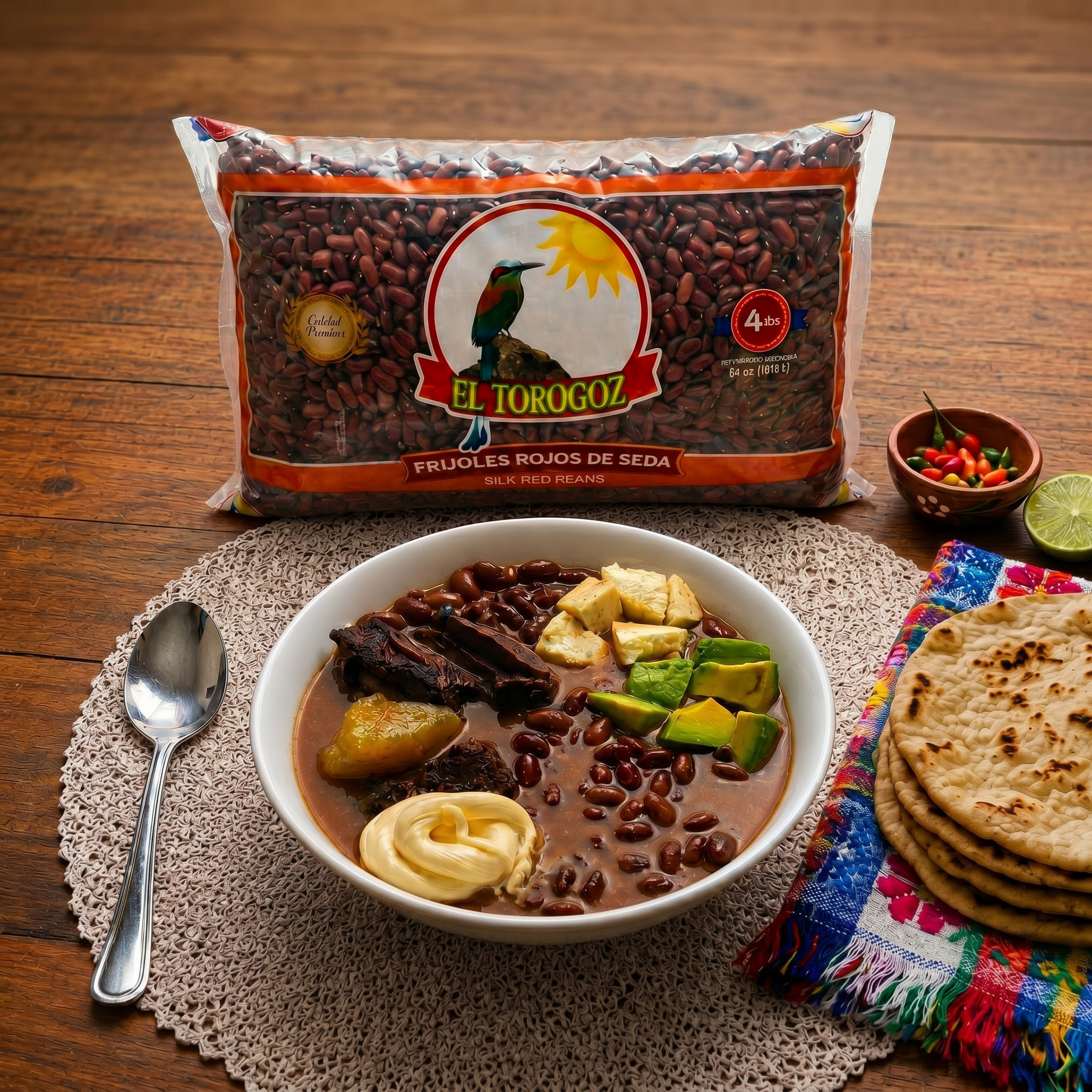 Sopa de Frijoles Torogoz con Hueso acompañada con Horchata Torogoz